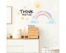 Rainbow Clouds Sun Stars - Think Positive Wall Decals - Watercolour